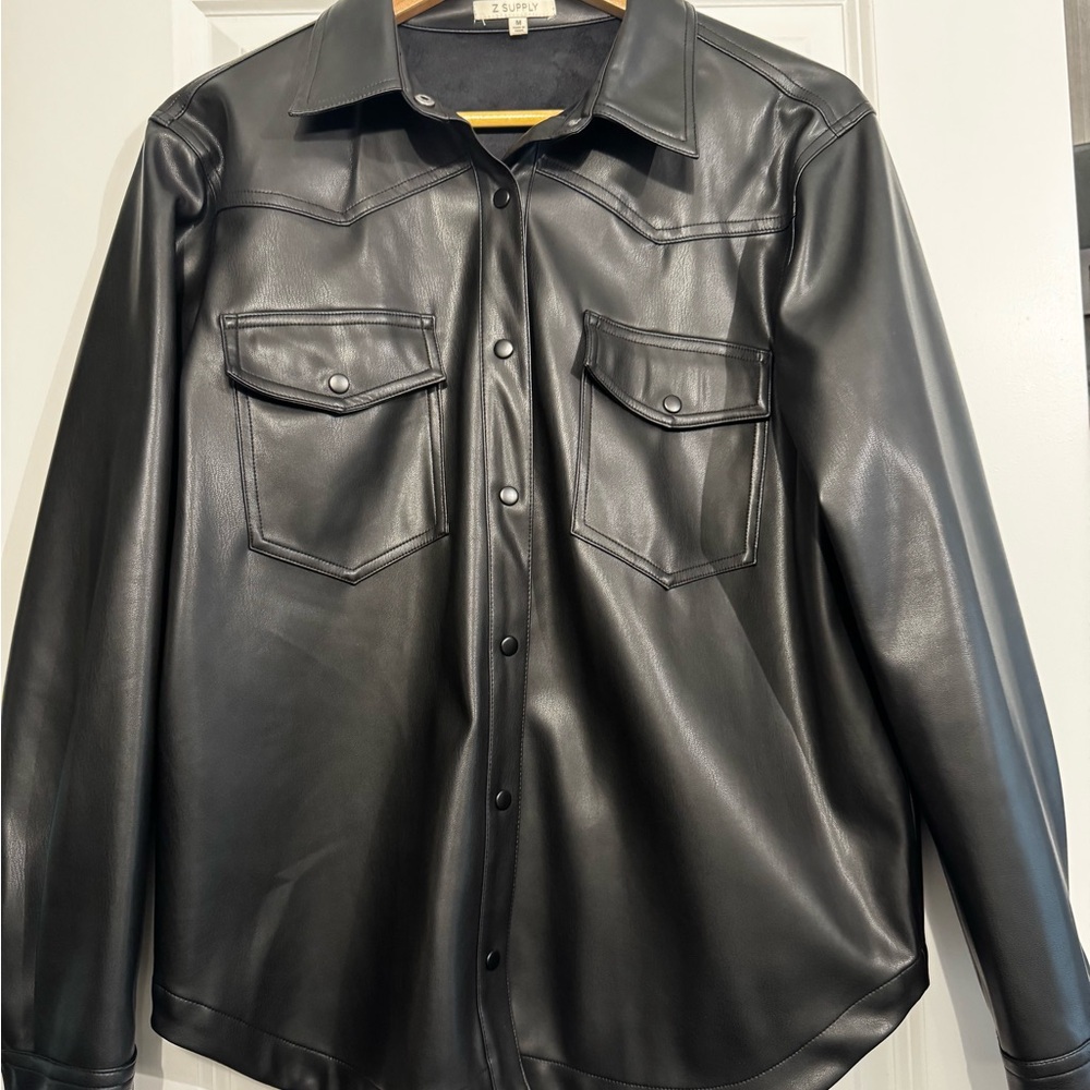 Z Supply Black Faux Leather Shirt. Size M.